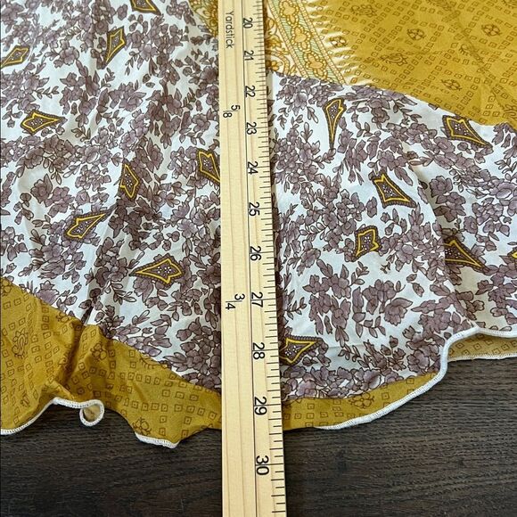 Sundance 100% Silk Skirt Size Large Boho Patchwork Midi Skirt Yellow Paisley - Picture 10 of 11